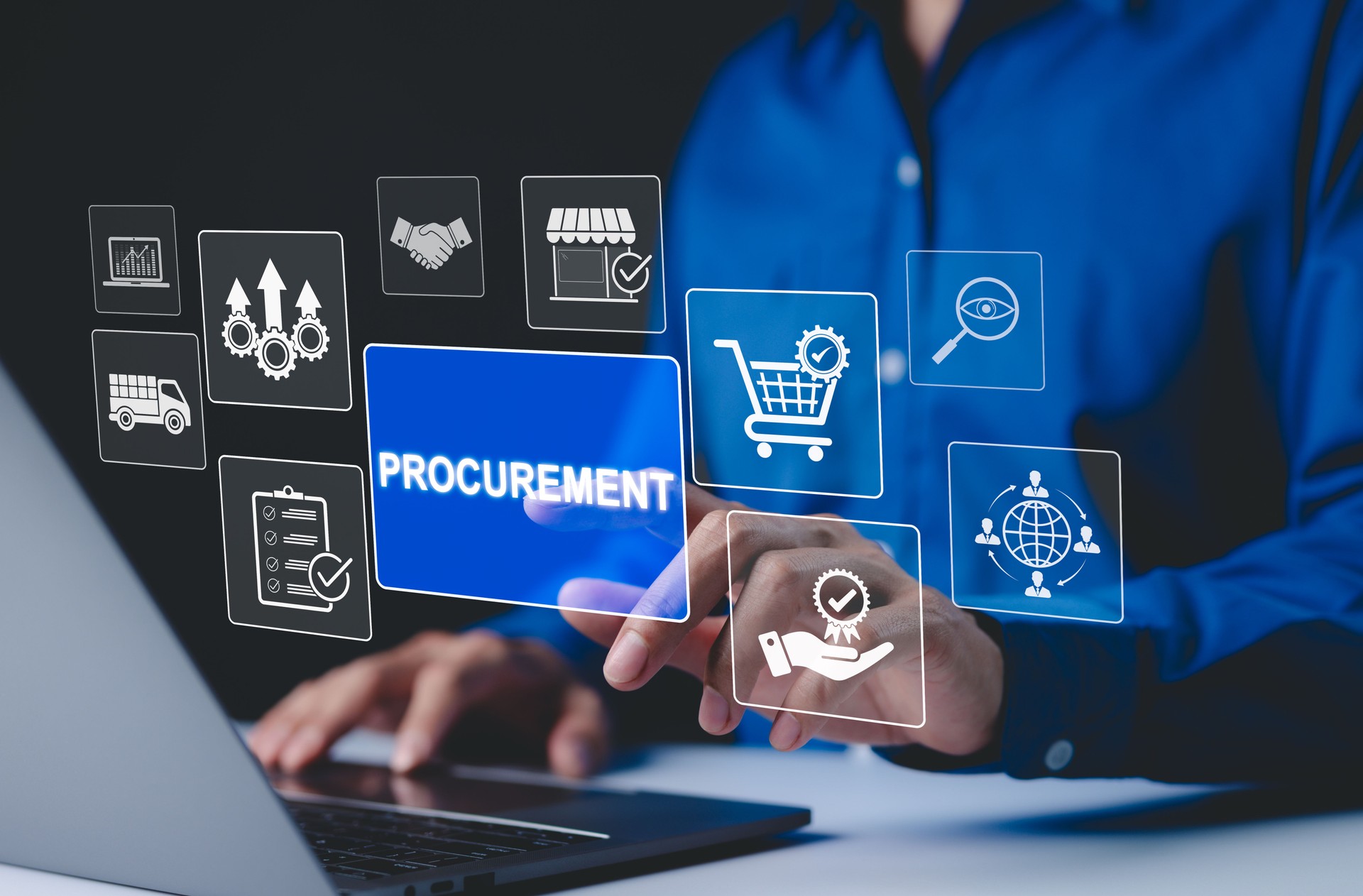 Procurement management and supply chain concept. Procurement icons related to logistics, supply chain, and inventory management. procurement in ensuring efficient business operations. delivery service